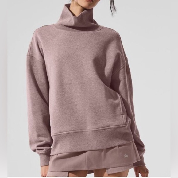ALO Yoga Tops - ALO Yoga Hazy Mockneck Pullover Sweatshirt in Mushroom Heather